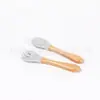 Mini cuchara de madera y silicona para bebé, niños, tenedor cuchara para sopa de arroz, cuchara de madera para suplementos alimenticios, cuchara suave, tenedor suave, se puede hacer logo