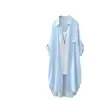 Camisa de Verano Transfronteriza de Largo Medio y Manga Larga de Color Sólido para Mujer, Cárdigan Artístico Holgado Delantero Corto y Trasero Largo, Chaqueta Delgada Protectora Solar