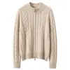 Cardigan Feminino Outono/Inverno Novo Estilo Espesso 100% Caxemira Pura Gola Alta Solto Quente Malha com Zíper Duplo