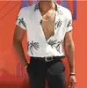 Camisa Masculina Estampa Digital 3D Street Havaiana Folhas Frescas Casual Camisa Masculina Manga Curta Camisa de Exportação