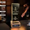 Trofeo Personalizado de Cristal Luminoso, Adorno de Medalla de Reloj de Madera Maciza, Recuerdo de Actividad Cultural y Creativa de la Reunión Anual de la Empresa para Empleados
