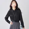 Camisa Negra de Manga Larga Nueva para Mujer Primavera y Otoño 2026, un top popular y elegante este año, viene con un collar