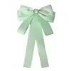 Pajarita para Mujer, Moño Grande en Verde Claro con Pasador de Cinta de Perlas, Broche Accesorio Estilo Universitario, Broche de Perlas