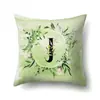 Funda de almohada de poliéster decoración de coche hojas verdes frescas 26 letras inglesas impresas funda de cojín QTB38