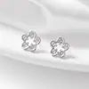 Brinco de Tarraxa Vazado Flor de Ameixa cravejado com Diamante em Prata de Lei S925, Venda Quente Transfronteiriça, para Mulheres, Simples, Moderno, Luxo Leve, Nicho, Sensação de Alto Padrão