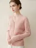 Estilo luxo leve~Cardigã 100% caxemira pura para mulheres, casaco de malha trançada com gola V espessa, peça de outer wear de suéter de malha simples e elegante