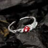 J1447 estilo ins anillo de serpiente de plata de ley S925 diseño de nicho femenino anillo de dedo de manzana roja abierto roto