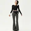Calça de Yoga Flare Feminina Falsa Duas Peças Primavera e Outono Corrida ao Ar Livre Secagem Rápida Esportiva Calça Longa Levanta Bumbum Cobre Bumbum Conjunto de Roupa Fitness