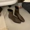 Botines cortos ajustados de mujer estilo coreano con punta cuadrada 2026 otoño/invierno, botines sencillos con cremallera trasera, botines nuevos con tacón grueso retro, versátiles