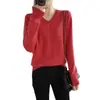 Top Feminino Simples Pequeno Gola V Camiseta Atacado Versátil Emagrecedor Temperamento Camada Base Primavera Outono Manga Longa Preto Feminino Algodão