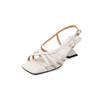 Super Hermosas ~ Cómodas Versátiles Alien Wedge Piel de Vaca Verano 2025 Tacón Alto Punta Cuadrada Punta Abierta Sandalias de Cuero para Mujer