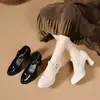 Sapatos de salto grosso de tira única salto alto 2026 Outono Novo Estilo Confortável Impermeável Plataforma Solado Grosso Aumento de Altura Trabalho Sapatos de Couro Feminino