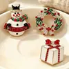Broche de Corona Incrustado de Pedrería Decoración de Caja de Regalo Esmalte Muñeco de Nieve Navideño Accesorio para Suéter de Mujer Aleación Floral