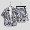Traje de seda de hielo para hombre, camisa de manga corta de verano de secado rápido, pantalones cortos de playa holgados de talla grande, conjunto de dos piezas para pareja