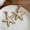 Ilha Colorida~ Brincos Exagerados de Estrela do Mar de Palha para Mulheres, Presilhas de Orelha Estilo Férias na Praia para Orelhas Não Perfuradas, Acessórios de Orelha de Ilha