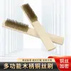 Cepillo de alambre de cobre con mango de madera para limpieza de superficies metálicas, cepillo industrial para pulido y eliminación de óxido, cepillo de pulido de alambre de cobre denso