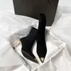 Botines Negros Xishi con Puntera de Metal para Mujer, Nuevo Estilo Otoño e Invierno 2025, Botines Cortos de Ante con Tacón Alto y Punta Fina, Botines Ajustados con Tacones Delgados