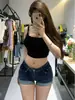 Shorts Jeans Sexy de Cintura Baixa com Acabamento em Strass para Realçar os Quadris Femininos, Novo Estilo Verão 2026, Hot Pants que Realçam a Altura e Emagrecem