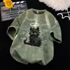 Camiseta de Manga Corta Estilo Americano Tie-Dye para Hombre, Cuello Redondo, Estampado de Marca de Verano de Moda, Retro de Calle, Corte Holgado, Top para Hombre de Talla Grande