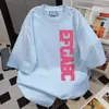 Camiseta de Manga Curta Estilo Hong Kong Moda de Rua Verão Ins Marca Tendência Estampa de Letras Versátil Casual Solta Camisa Base Top