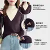 Nuevo top base de mujer de otoño e invierno, capa falsa de dos piezas, cepillado de doble cara, cálido, con bloques de color, cuello medio alto, corte ajustado, manga larga