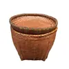 Cesta de bambu trançada antiga estilo antigo cesta de bambu display de vegetais cesta de bambu comercial display de cozinha aberta pá de lixo cesta de chão