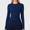 Camiseta de Manga Larga Transfronteriza para Mujer, Nuevo Estilo Primavera 2026, Cuello Redondo, Hombro Normal, Corte Ajustado, Ceñido, Top Deportivo Corto