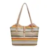 2026 Nuevo Bolso de Hombro Grande Tejido Arcoíris para Mujer Bolso de Paja Versátil para el Trabajo Bolso Tote de Moda para Salir Tendencia
