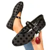 Zapatos Mary Jane de Lunares Retro Nuevos Europeos y Americanos 2026 para Mujer, Zapatos Planos de Punta Redonda con una Sola Correa, Zapatos de Punta Cerrada