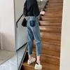 Calça Harem Jeans Estilo Bf de Nove Pontos para Mulheres, Nova Calça Dad Reta Solta de Cintura Alta para Outono para Figuras Baixas