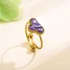 Anillo de Trébol de Cuatro Hojas Popular de Moda Transfronteriza, No se Desvanece, Simple y Versátil, Acero de Titanio 18K, Abierto Ajustable para Mujeres