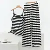 Conjunto de Pijama Camisola Rayada de Modal para Mujer, Top sin Mangas Delgado de Verano, Camiseta sin Mangas, Pantalón Largo, Tallas Grandes, Ropa de Casa