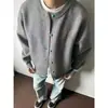 Suéter cárdigan gris para hombre estilo Old Money, otoño retro americano casual chic, chaqueta de punto turquesa de alta gama