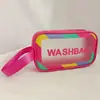 Bolsa de Cosméticos Transparente com Borda Colorida Fosca Personalizada, Simples, Portátil, À Prova d'Água, Necessaire, Cosméticos de Viagem, Armazenamento de Grande Capacidade