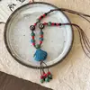 Collar Trenzado de Cuerda Estilo Chino Zen para Mujer Estilo Étnico Bohemio Cadena Larga de Madera Retro para Sudadera