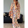 Pijama de algodão pollax colorida feminina 2025 nova primavera, verão e outono solta calça de manga cropped roupa de casa pode ser usada fora