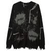 Suéter de Tricô com Franja e Estampa de Tinta para Outono, Estilo Americano High Street, Design Moderno, Old School, Solto, Gola Redonda, para Homens e Mulheres