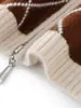 Cardigã 100% Caxemira Pura para Mulheres, Gola Semifechada, Jaqueta de Tricô com Zíper, Suéter com Padrão de Losangos, Caimento Solto, Top Emagrecedor