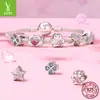 Yin Zi Yun Original Pulseira de Contas de Prata Esterlina S925 Estrela Pegada de Animal Trevo de Quatro Folhas Forma de Coração Contas para DIY