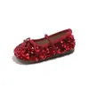 Sapatos de menina de salto único com lantejoulas, estilo princesa, sapatos de princesa para crianças, sapatos para meninas pequenas com laços, solas macias, antiderrapantes, sapatos novos para crianças