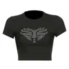 2025 Nuevo Estilo de Verano Y2K Hueso Diamante Caliente Top Corto Sexy Casual Versátil Camiseta Delgada de Manga Corta