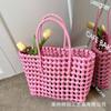 Nova Cor Bolsa de Plástico com Madeira Estilo Coreano Versátil Elegante Bolsa de Mão para o Trabalho Bolsa de Companhia para Férias na Praia Bolsa Feminina