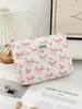 Bolsa de Maquillaje Portátil de Gran Capacidad, Diseño Floral Pequeño, Tela de Algodón Acolchada, Lindo Moño, Estilo Ins, Viaje, Estudiante