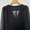 Amazon eaby wish Transfronterizo Color Puro Casual Cuello en V Camisa Jacquard Translúcida Camisa de Manga Larga
