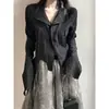 Camisa Negra Fresca de Diseño Salvaje para Mujer 2026, Manga Larga de Nicho, Top Delgado Vintage como Capa Interior para Mujer
