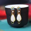 Pendientes de Jade de Hotan Gongdian Guochao Plata de Ley Esmalte Chino Pendientes Antiguos Vintage 2022 Nuevos Pendientes para Madre para Mujeres