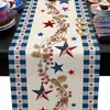 Nuevo camino de mesa de lino transfronterizo con estampado del Día de la Independencia para el hogar, comedor, sala de estar, mesa de comedor, decoración interior y exterior