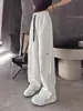 Pantalones Deportivos Bordados con Letras Grises para Mujer Otoño/Invierno Nuevos Acolchados de Terciopelo Espeso Pierna Recta Pantalones de Curva Cintura Alta Ropa de Trabajo Pantalones de Pierna Ancha