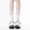 Calcetines hasta la rodilla con ribete de encaje, Calcetines dulces de tubo alto para muslos en un estilo de dama rica, Calcetines blancos hasta la pantorrilla estilo Lolita JK japonés