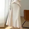 Falda Midi de Punto de Lana de Cintura Alta con Encaje Floral para Mujer Otoño Invierno Nueva Adelgazante de Línea A Versátil Falda de Encaje